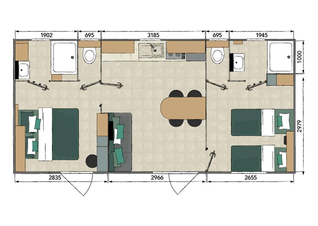 Plan du mobil-home Iroise du Camping du Pont